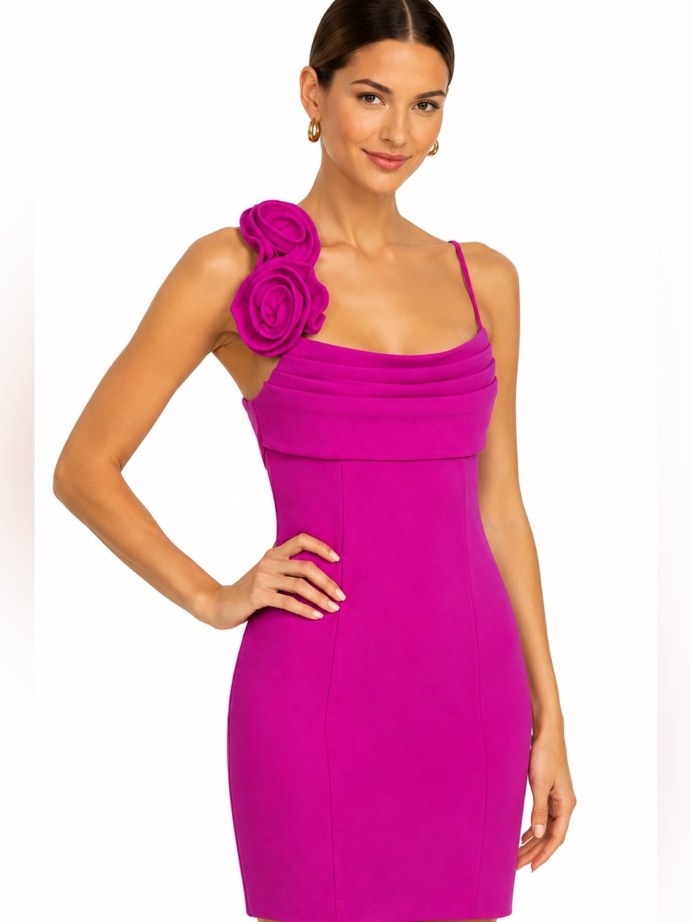 NWT $450 Zac Posen Stretch Crepe 3D Flower Mini Dress Viola Pink Size 10